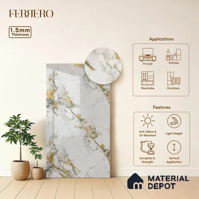 Cream Marble Acrylic Laminate LM 24632 8 ft x 4 ft High Gloss Finish - 1.5 mm | Suitable for TV Unit, Wardrobe, Cabinets