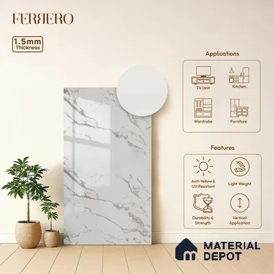 Cream Marble Acrylic Laminate LM 24633 8 ft x 4 ft High Gloss Finish - 1.5 mm | Suitable for TV Unit, Wardrobe, Cabinets