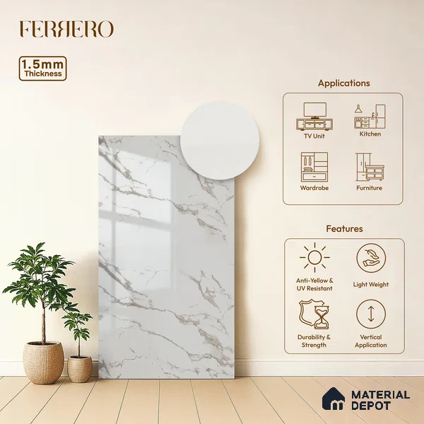 Cream Marble Acrylic Laminate LM 24633 8 ft x 4 ft High Gloss Finish - 1.5 mm | Suitable for TV Unit, Wardrobe, Cabinets