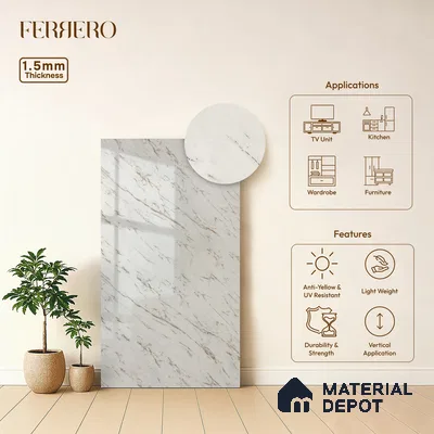 Cream Marble Acrylic Laminate LM 24634 8 ft x 4 ft High Gloss Finish - 1.5 mm | Suitable for TV Unit, Wardrobe, Cabinets