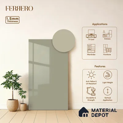 Warm Beige Solid Color Acrylic Laminate LM 24637 8 ft x 4 ft High Gloss Finish - 1.5 mm | Matching Edgeband code - EB 02097 | Suitable for Living Room, Kitchen, Office