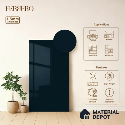 Midnight Blue Solid Color Acrylic Laminate LM 24638 8 ft x 4 ft High Gloss Finish - 1.5 mm | Matching Edgeband code - EB 02098 | Suitable for Living Room, Kitchen, Office
