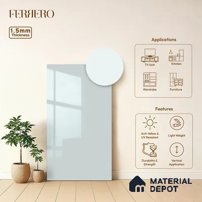 Powder Blue Solid Color Acrylic Laminate LM 24639 8 ft x 4 ft High Gloss Finish - 1.5 mm | Matching Edgeband code - EB 02099 | Suitable for Living Room, Kitchen, Office