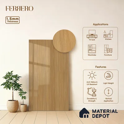 Wooden Look Acrylic Laminate LM 24640 8 ft x 4 ft High Gloss Finish - 1.5 mm | Suitable for TV Unit, Wardrobe, Cabinets