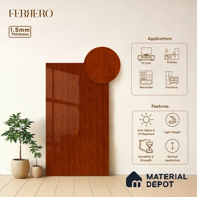 Wooden Look Acrylic Laminate LM 24642 8 ft x 4 ft High Gloss Finish - 1.5 mm | Suitable for TV Unit, Wardrobe, Cabinets
