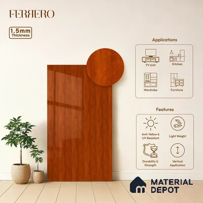 Wooden Look Acrylic Laminate LM 24644 8 ft x 4 ft High Gloss Finish - 1.5 mm | Suitable for TV Unit, Wardrobe, Cabinets