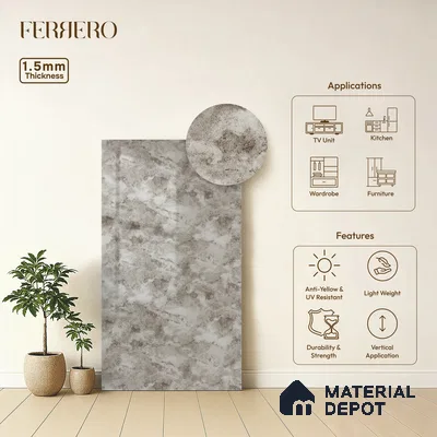 White Marble Acrylic Laminate LM 24307 8 ft x 4 ft High Gloss Finish - 1.5 mm | Suitable for TV Unit, Wardrobe, Cabinets