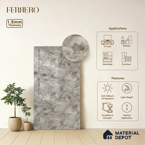 White Marble Acrylic Laminate LM 24307 8 ft x 4 ft High Gloss Finish - 1.5 mm | Suitable for TV Unit, Wardrobe, Cabinets | Image 01