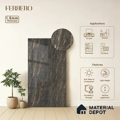 Brown Marble Acrylic Laminate LM 24308 8 ft x 4 ft High Gloss Finish - 1.5 mm | Suitable for TV Unit, Wardrobe, Cabinets