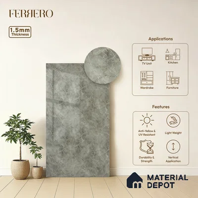 Grey Marble Acrylic Laminate LM 24309 8 ft x 4 ft High Gloss Finish - 1.5 mm | Suitable for TV Unit, Wardrobe, Cabinets