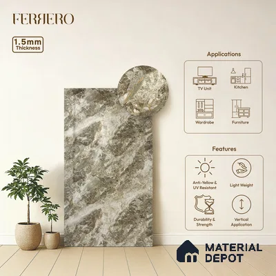 Brown Marble Acrylic Laminate LM 24313 8 ft x 4 ft High Gloss Finish - 1.5 mm | Suitable for TV Unit, Wardrobe, Cabinets