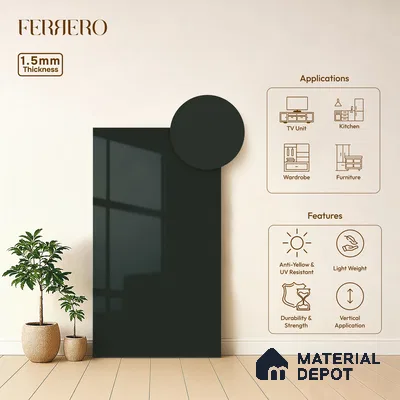 Deep Forest Green Solid Color Acrylic Laminate LM 24322 8 ft x 4 ft High Gloss Finish - 1.5 mm | Matching Edgeband code - EB 02114 | Suitable for Living Room, Kitchen, Office