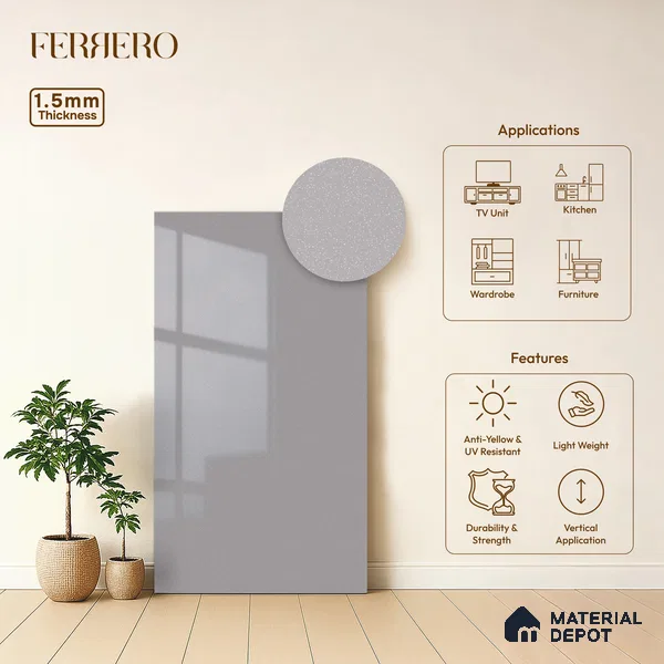 High Gloss White Solid Color Acrylic Laminate LM 24323 8 ft x 4 ft High Gloss Finish - 1.5 mm | Matching Edgeband code - EB 02115 | Suitable for Living Room, Kitchen, Office