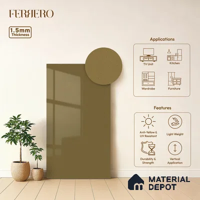 Olive Brown Solid Color Acrylic Laminate LM 24331 8 ft x 4 ft High Gloss Finish - 1.5 mm | Matching Edgeband code - EB 02121 | Suitable for Living Room, Kitchen, Office