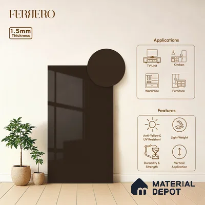 Espresso Brown Solid Color Acrylic Laminate LM 24333 8 ft x 4 ft High Gloss Finish - 1.5 mm | Matching Edgeband code - EB 02123 | Suitable for Living Room, Kitchen, Office