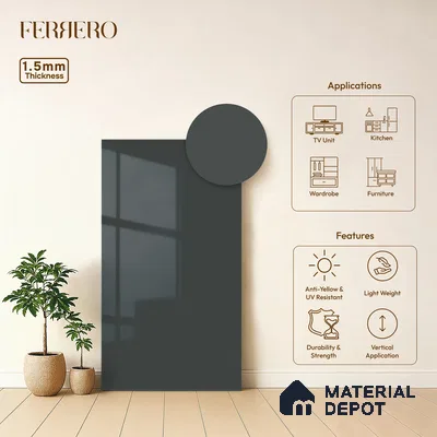 Deep Olive Green Solid Color Acrylic Laminate LM 24335 8 ft x 4 ft High Gloss Finish - 1.5 mm | Matching Edgeband code - EB 02125 | Suitable for Living Room, Kitchen, Office