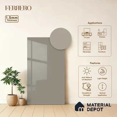 Warm Ivory Solid Color Acrylic Laminate LM 24345 8 ft x 4 ft High Gloss Finish - 1.5 mm | Matching Edgeband code - EB 02129 | Suitable for Living Room, Kitchen, Office