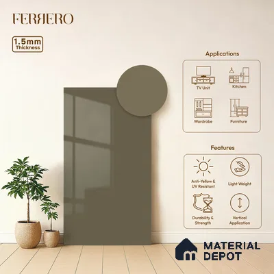 Taupe Brown Solid Color Acrylic Laminate LM 24347 8 ft x 4 ft High Gloss Finish - 1.5 mm | Matching Edgeband code - EB 02130 | Suitable for Living Room, Kitchen, Office