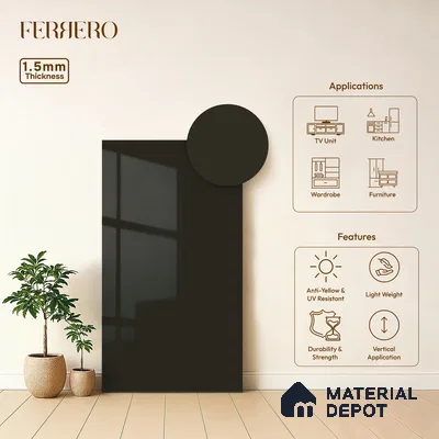 Espresso Brown Solid Color Acrylic Laminate LM 24349 8 ft x 4 ft High Gloss Finish - 1.5 mm | Matching Edgeband code - EB 02131 | Suitable for Living Room, Kitchen, Office