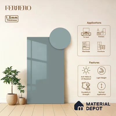 Slate Blue Solid Color Acrylic Laminate LM 24359 8 ft x 4 ft High Gloss Finish - 1.5 mm | Matching Edgeband code - EB 02135 | Suitable for Living Room, Kitchen, Office