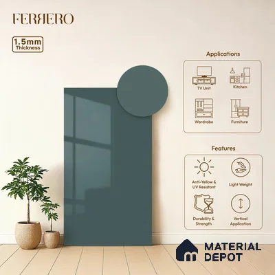 Slate Blue Solid Color Acrylic Laminate LM 24361 8 ft x 4 ft High Gloss Finish - 1.5 mm | Matching Edgeband code - EB 02136 | Suitable for Living Room, Kitchen, Office