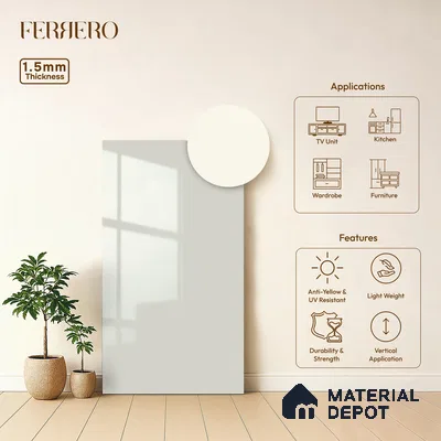Solid White Solid Color Acrylic Laminate LM 24522 8 ft x 4 ft High Gloss Finish - 1.5 mm | Matching Edgeband code - EB 02076 | Suitable for Living Room, Kitchen, Office