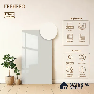 Solid White Solid Color Acrylic Laminate LM 24523 8 ft x 4 ft High Gloss Finish - 1.5 mm | Matching Edgeband code - EB 02068 | Suitable for Living Room, Kitchen, Office