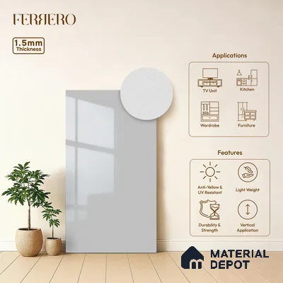 Solid White Solid Color Acrylic Laminate LM 24524 8 ft x 4 ft High Gloss Finish - 1.5 mm | Matching Edgeband code - EB 02106 | Suitable for Living Room, Kitchen, Office