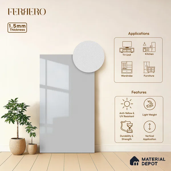 Solid White Solid Color Acrylic Laminate LM 24524 8 ft x 4 ft High Gloss Finish - 1.5 mm | Matching Edgeband code - EB 02106 | Suitable for Living Room, Kitchen, Office