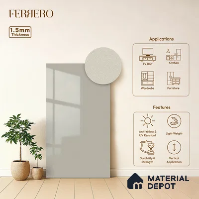 Pearl White Solid Color Acrylic Laminate LM 24525 8 ft x 4 ft High Gloss Finish - 1.5 mm | Matching Edgeband code - EB 02107 | Suitable for Living Room, Kitchen, Office
