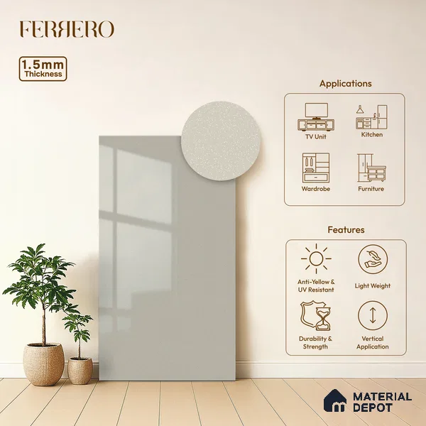 Pearl White Solid Color Acrylic Laminate LM 24525 8 ft x 4 ft High Gloss Finish - 1.5 mm | Matching Edgeband code - EB 02107 | Suitable for Living Room, Kitchen, Office