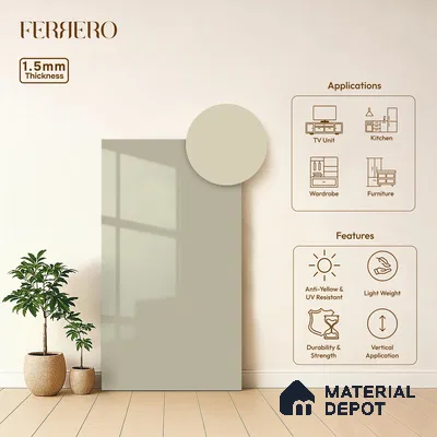 Warm Beige Solid Color Acrylic Laminate LM 24526 8 ft x 4 ft High Gloss Finish - 1.5 mm | Matching Edgeband code - EB 02087 | Suitable for Living Room, Kitchen, Office
