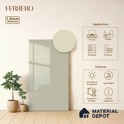Soft Cream Solid Color Acrylic Laminate LM 24527 8 ft x 4 ft High Gloss Finish - 1.5 mm | Matching Edgeband code - EB 02079 | Suitable for Living Room, Kitchen, Office
