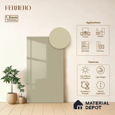 Warm Beige Solid Color Acrylic Laminate LM 24528 8 ft x 4 ft High Gloss Finish - 1.5 mm | Matching Edgeband code - EB 02071 | Suitable for Living Room, Kitchen, Office