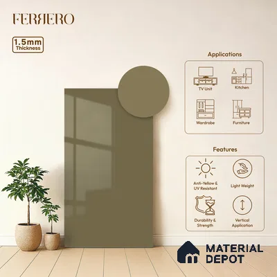 Olive Brown Solid Color Acrylic Laminate LM 24529 8 ft x 4 ft High Gloss Finish - 1.5 mm | Matching Edgeband code - EB 02083 | Suitable for Living Room, Kitchen, Office