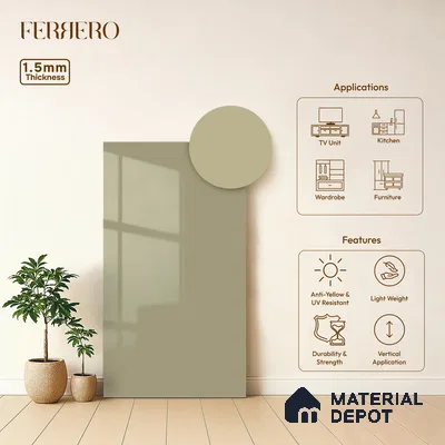 Warm Cream Solid Color Acrylic Laminate LM 24531 8 ft x 4 ft High Gloss Finish - 1.5 mm | Matching Edgeband code - EB 02080 | Suitable for Living Room, Kitchen, Office