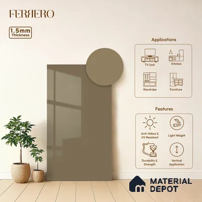Warm Beige Solid Color Acrylic Laminate LM 24532 8 ft x 4 ft High Gloss Finish - 1.5 mm | Matching Edgeband code - EB 02082 | Suitable for Living Room, Kitchen, Office