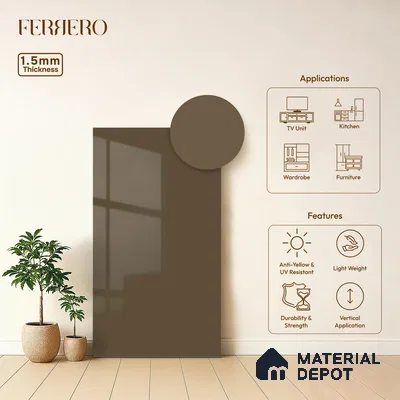 Taupe Brown Solid Color Acrylic Laminate LM 24534 8 ft x 4 ft High Gloss Finish - 1.5 mm | Matching Edgeband code - EB 02069 | Suitable for Living Room, Kitchen, Office