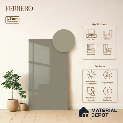 Warm Taupe Beige Solid Color Acrylic Laminate LM 24535 8 ft x 4 ft High Gloss Finish - 1.5 mm | Matching Edgeband code - EB 02070 | Suitable for Living Room, Kitchen, Office