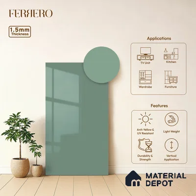 Muted Teal Blue Solid Color Acrylic Laminate LM 24539 8 ft x 4 ft High Gloss Finish - 1.5 mm | Matching Edgeband code - EB 02108 | Suitable for Living Room, Kitchen, Office