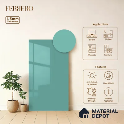 Tiffany Blue Solid Color Acrylic Laminate LM 24540 8 ft x 4 ft High Gloss Finish - 1.5 mm | Matching Edgeband code - EB 02074 | Suitable for Living Room, Kitchen, Office