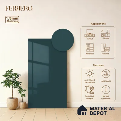 Slate Blue Solid Color Acrylic Laminate LM 24541 8 ft x 4 ft High Gloss Finish - 1.5 mm | Matching Edgeband code - EB 02072 | Suitable for Living Room, Kitchen, Office