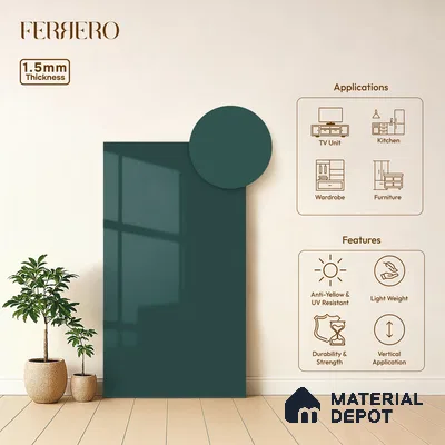 Teal Blue Solid Color Acrylic Laminate LM 24543 8 ft x 4 ft High Gloss Finish - 1.5 mm | Matching Edgeband code - EB 02073 | Suitable for Living Room, Kitchen, Office