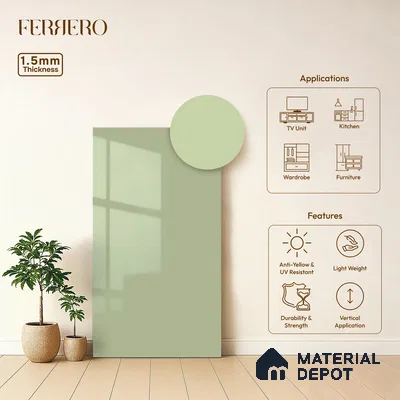Seafoam Green Solid Color Acrylic Laminate LM 24545 8 ft x 4 ft High Gloss Finish - 1.5 mm | Matching Edgeband code - EB 02078 | Suitable for Living Room, Kitchen, Office
