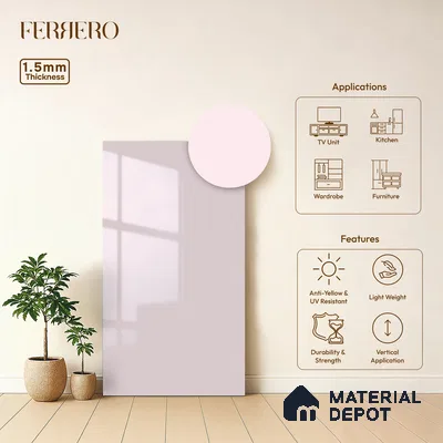 Pale Pink Solid Color Acrylic Laminate LM 24546 8 ft x 4 ft High Gloss Finish - 1.5 mm | Matching Edgeband code - EB 02088 | Suitable for Living Room, Kitchen, Office