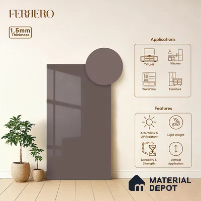Taupe Brown Solid Color Acrylic Laminate LM 24547 8 ft x 4 ft High Gloss Finish - 1.5 mm | Matching Edgeband code - EB 02089 | Suitable for Living Room, Kitchen, Office