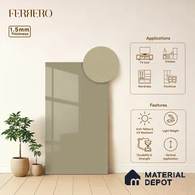 Cream  Acrylic Laminate LM 24549 8 ft x 4 ft High Gloss Finish - 1.5 mm | Matching Edgeband code - EB 02109 | Suitable for TV Unit, Wardrobe, Cabinets