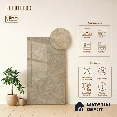 Beige Marble Acrylic Laminate LM 24553 8 ft x 4 ft High Gloss Finish - 1.5 mm | Suitable for TV Unit, Wardrobe, Cabinets