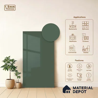 LM 23640 8 ft x 4 ft Solid Plain High Gloss Finish Acrylic Laminate - 1.5 mm | Suitable for Living Room, Kitchen, Office | Matching Edgeband Code EB 122143