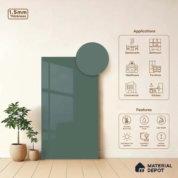 LM 23641 8 ft x 4 ft Solid Plain High Gloss Finish Acrylic Laminate - 1.5 mm | Suitable for Living Room, Kitchen, Office | Matching Edgeband Code EB 122144